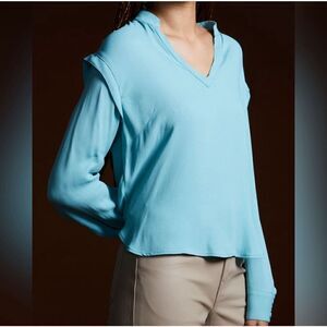 Rachel Comey Veracity Teal Blue V Neck Long Sleeve Blouse Viscose Women’s Size 8